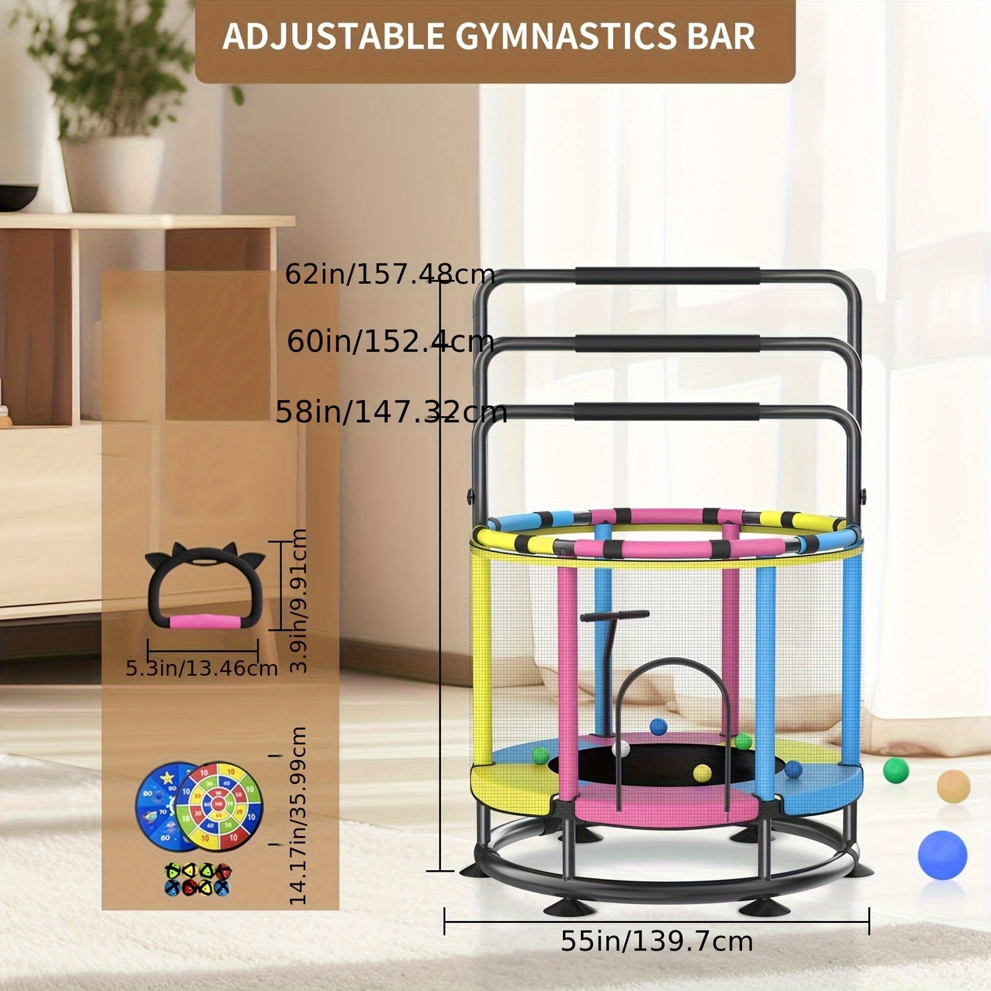 Adjustable 440lbs Capacity Indoor\u002FOutdoor Trampoline with Mesh Backrest and Safety Features, Stainless Steel Frame - Ideal for Sports Activities and Home Use