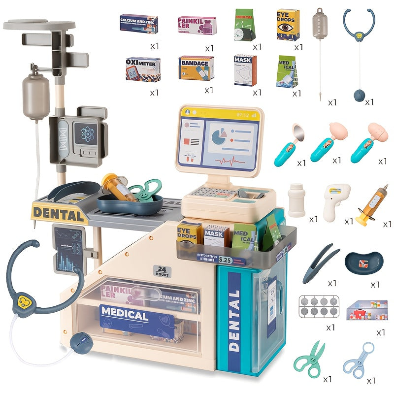 Kids' Doctor Simulation Medical Examination Table Toy, Electric Light Simulation, with Light Sound, for 3 Years Old and Above
