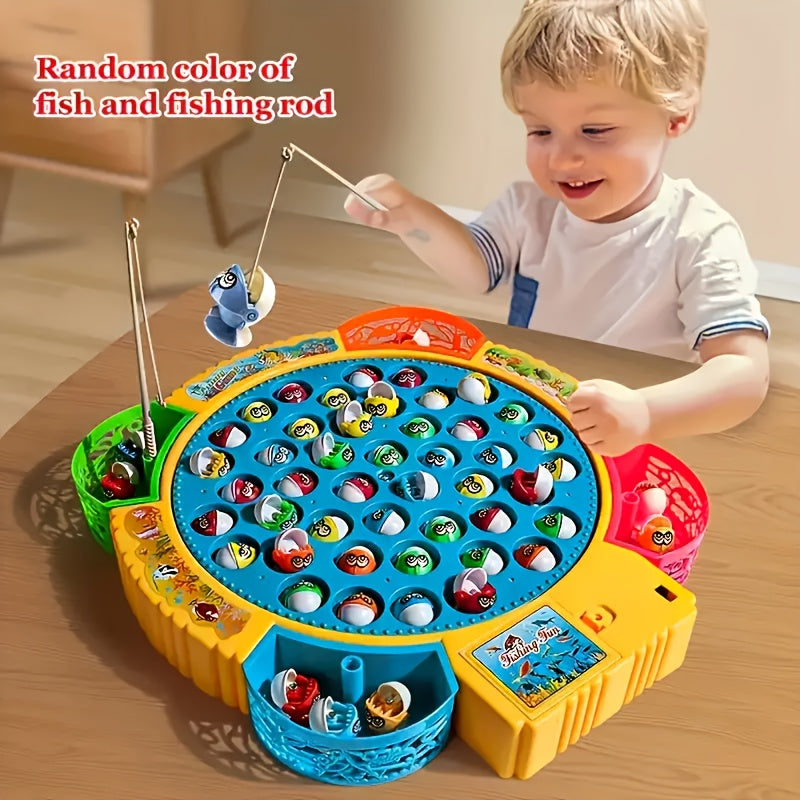 Interactive Fishing Game 45pcs Interactive Electric Fishing Game Toy | Educational & Musical Rotating Puzzle with Colorful Fish & Fishing Rod, Durable PC Material,