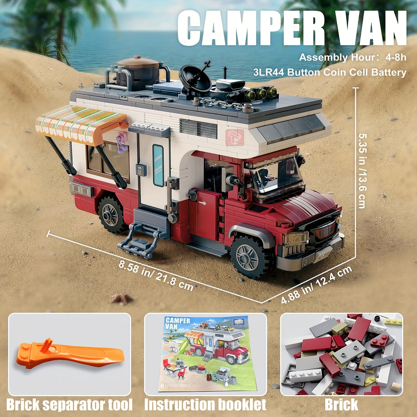 Campervan Building Blocks Toy Model 800pcs+ RV Model Making Construction Toy Set with LED Lights Hobby Development Building Blocks Desktop
