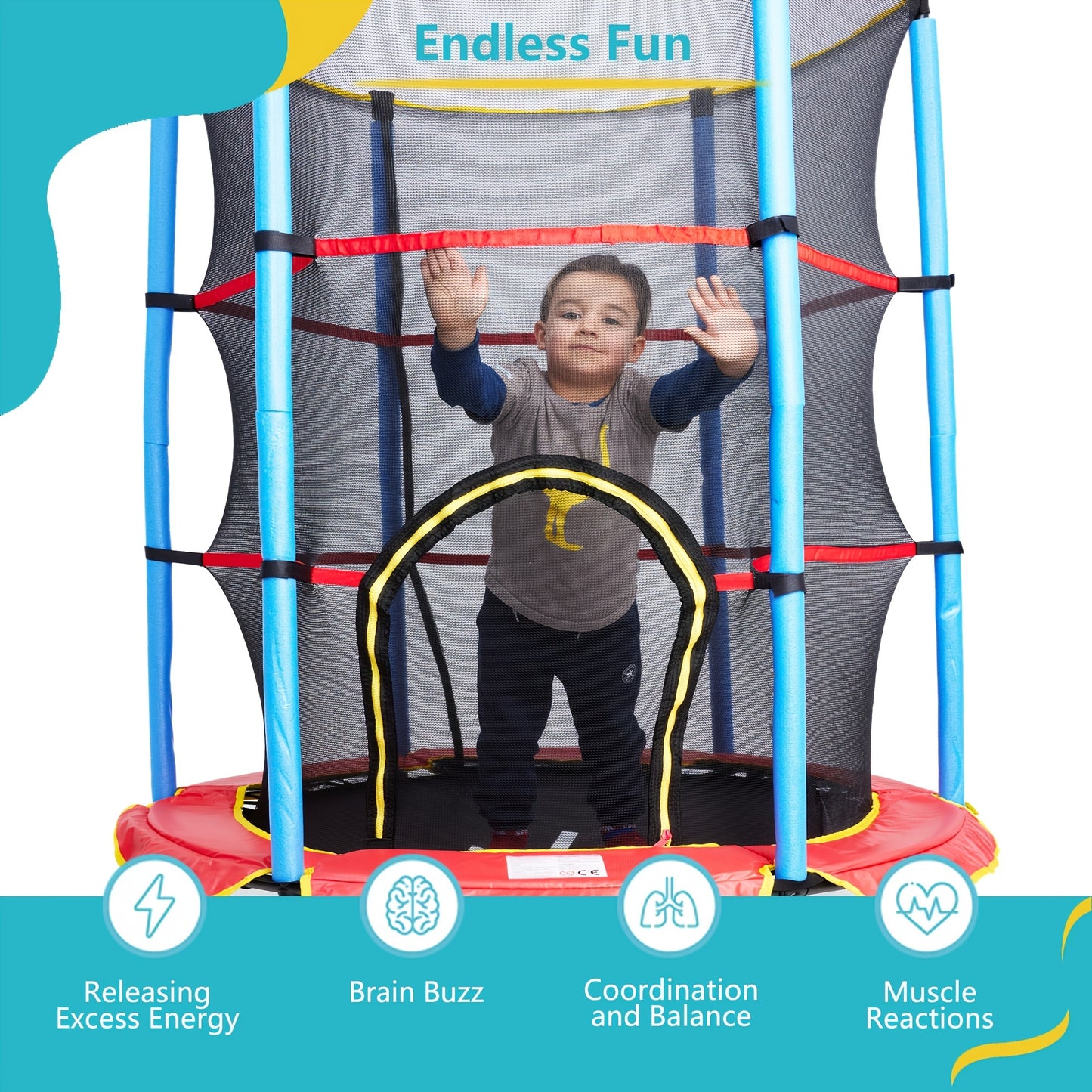 55 Inch Mini Trampoline for Kids with Enclosure - Indoor Trampoline for Toddlers with Protective Net and Safety Pad - Double-Sided Zipper