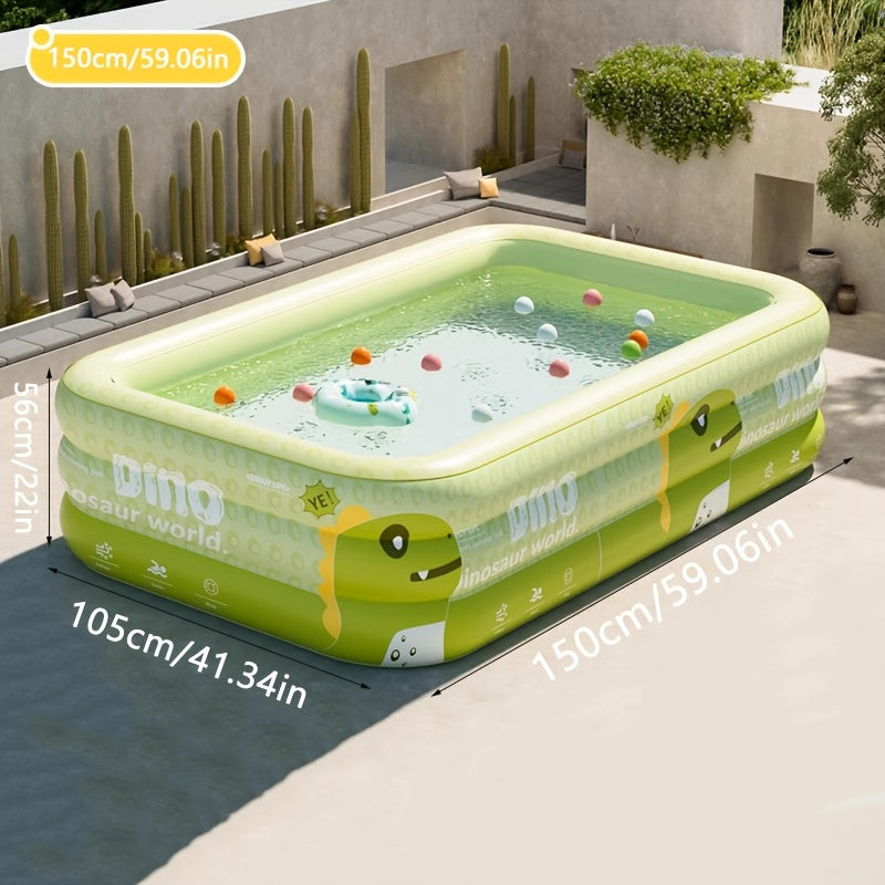 Large Dinosaur-Themed Inflatable Pool with Playground Features - Durable PVC, Foldable & Portable, Ideal for Family Water Play & Yard Pool Parties,