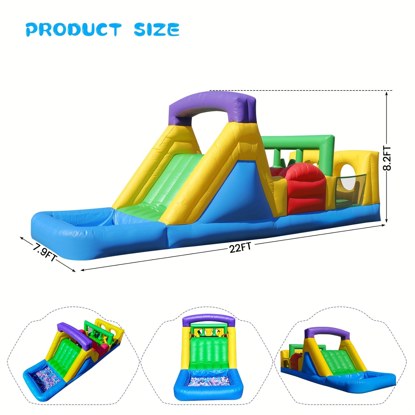 Inflatable Bounce House with 1100W Blower, Colorful Outdoor Play Castle Featuring Dual Crawl Tunnels, Large Slide, Climbing Obstacles, And Jumping Fun for Birthday Parties &