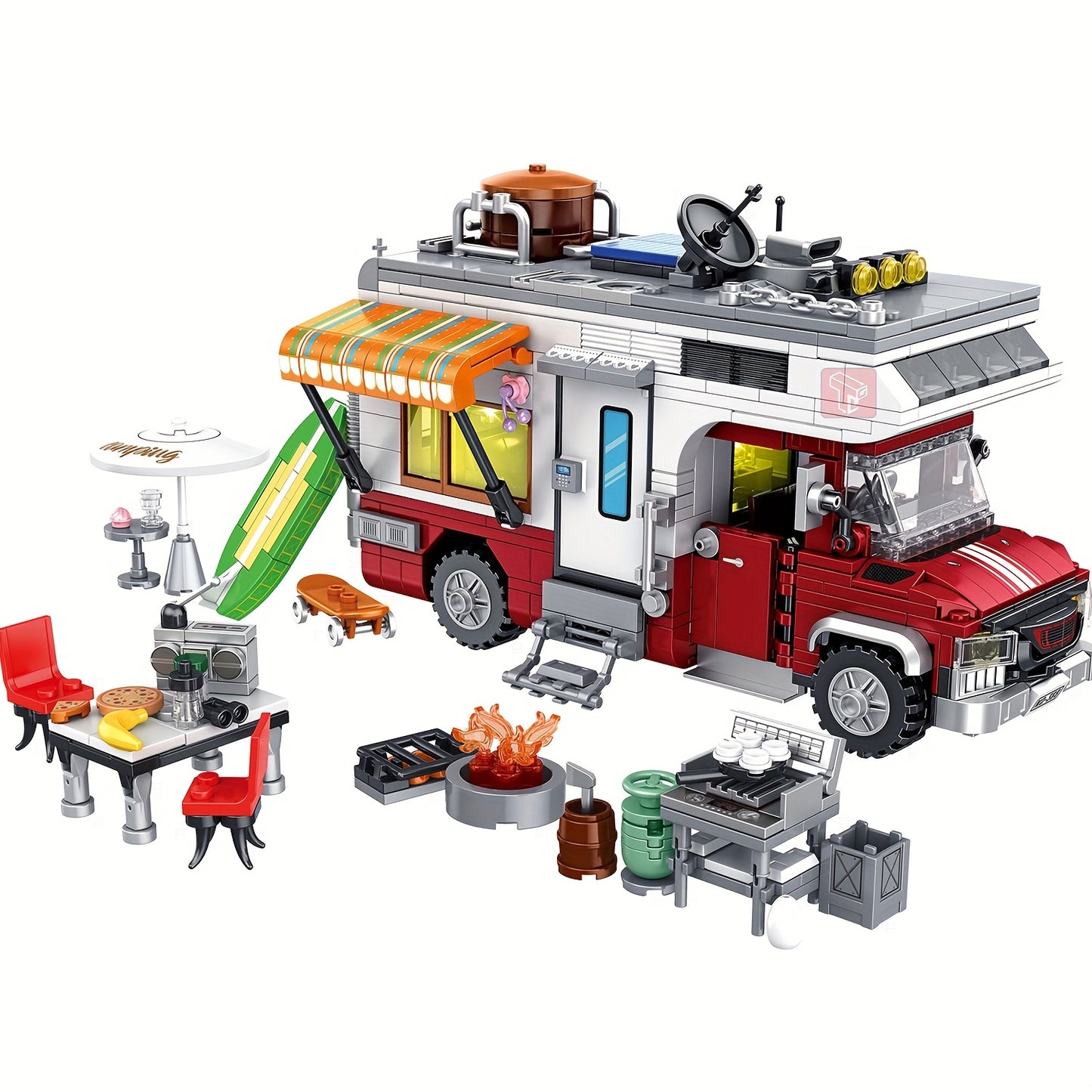Campervan Building Blocks Toy Model 800pcs+ RV Model Making Construction Toy Set with LED Lights Hobby Development Building Blocks Desktop