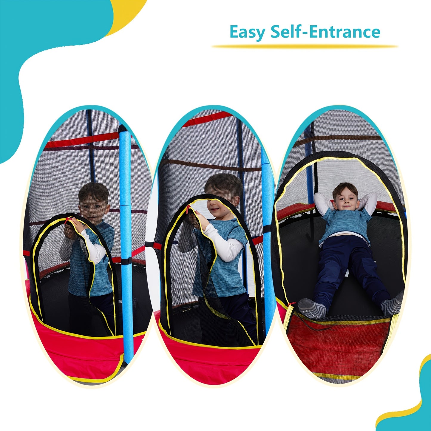 55 Inch Mini Trampoline for Kids with Enclosure - Indoor Trampoline for Toddlers with Protective Net and Safety Pad - Double-Sided Zipper