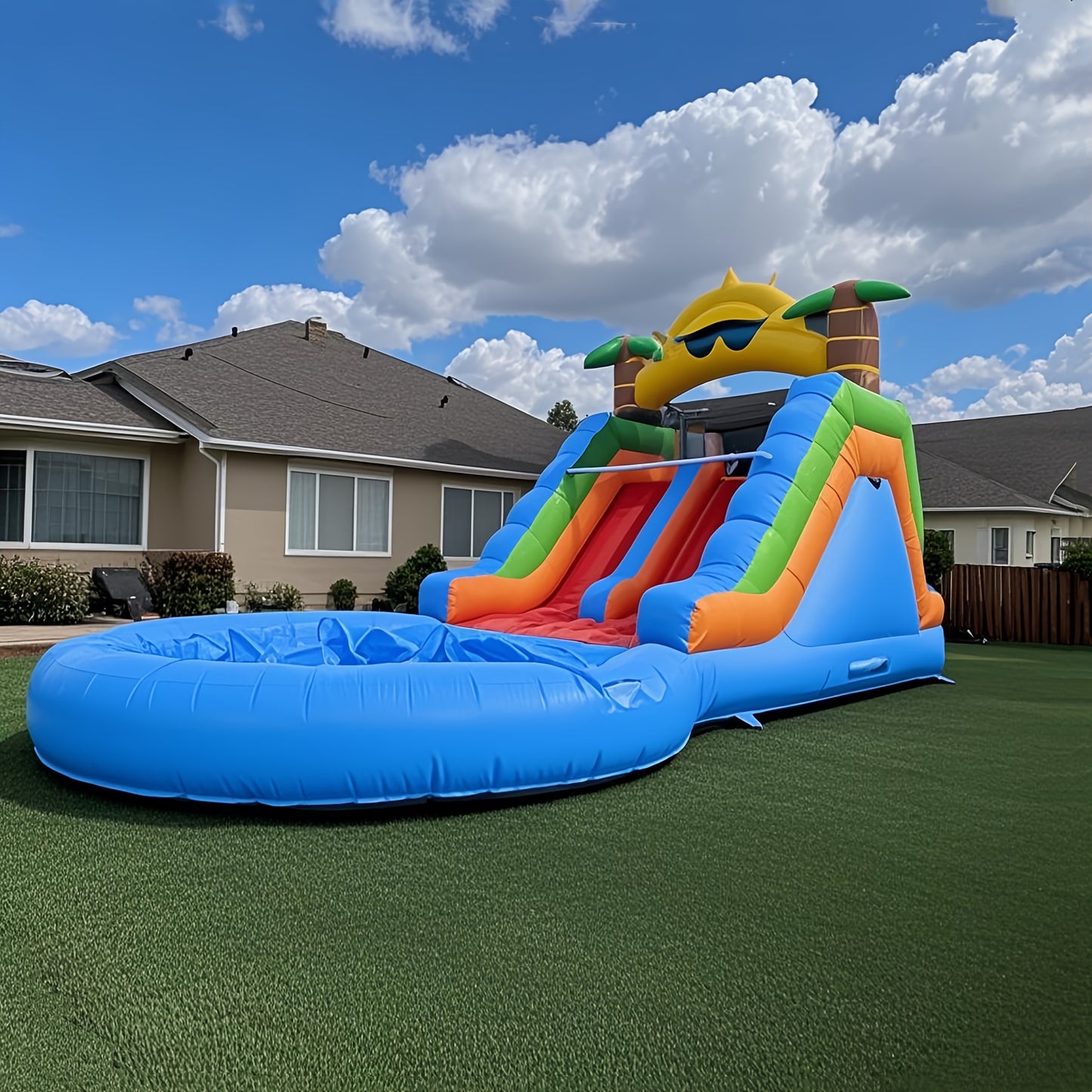 Summer Fun Inflatable Water Silde For Kids Adults, Double Slide With Big Sprinkler Pool, Climbing Wall