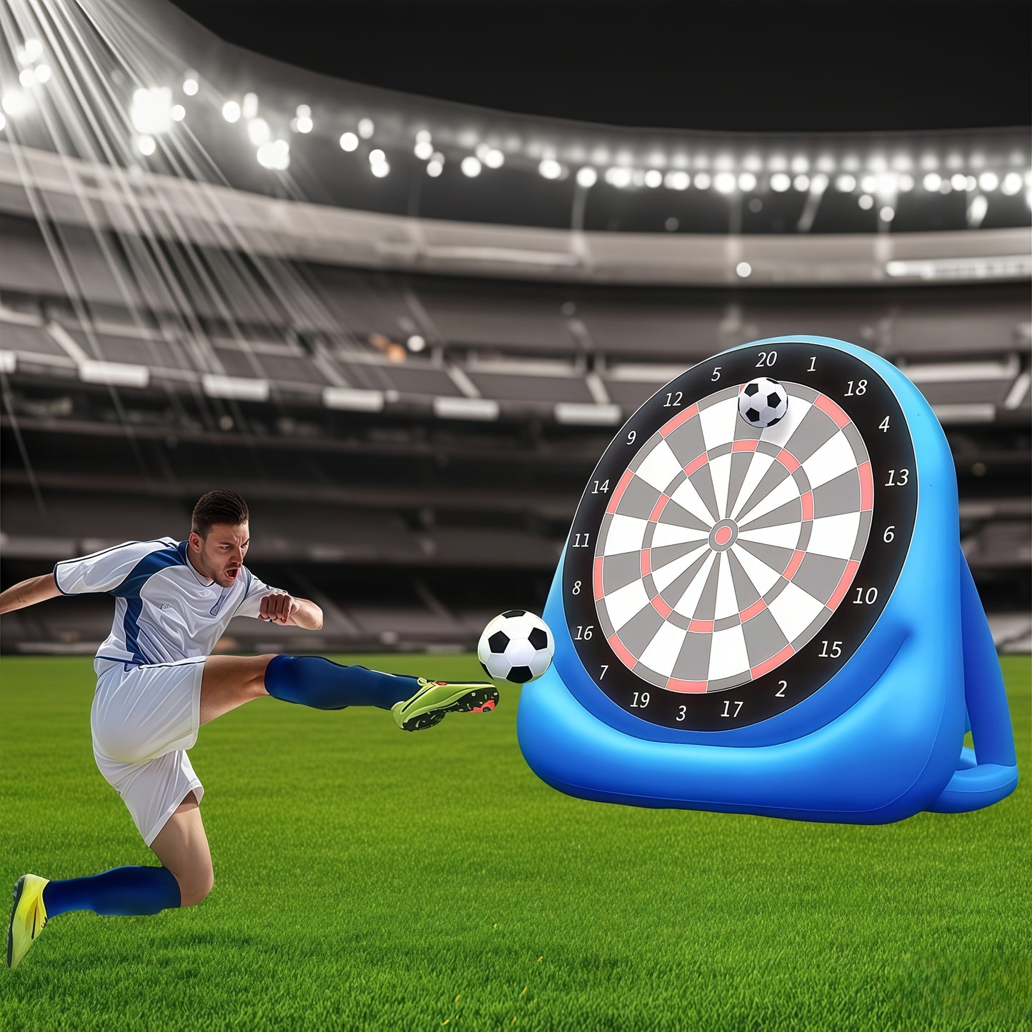 2025 Summer Sports & Outdoor Essentials - 1pc Inflatable Soccer Darts Board with 2 Footballs | Large Outdoor Kick Darts Target | Backyard Game for Adults & Indoor Fun