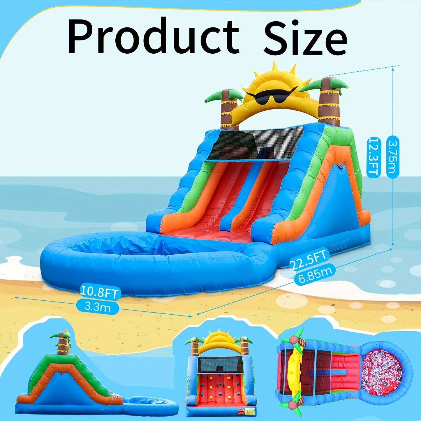 Summer Fun Inflatable Water Silde For Kids Adults, Double Slide With Big Sprinkler Pool, Climbing Wall