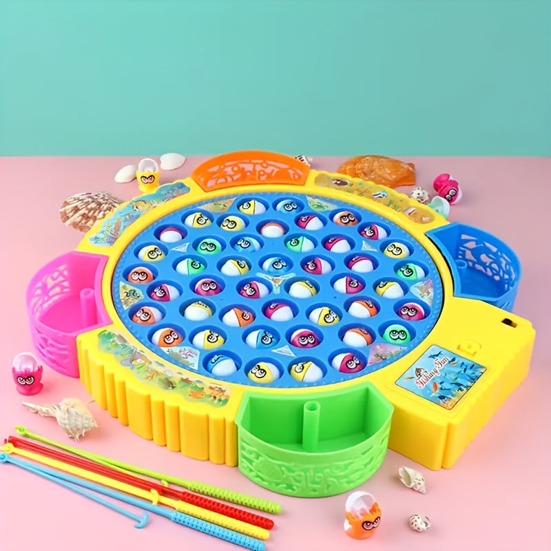Interactive Fishing Game 45pcs Interactive Electric Fishing Game Toy | Educational & Musical Rotating Puzzle with Colorful Fish & Fishing Rod, Durable PC Material,