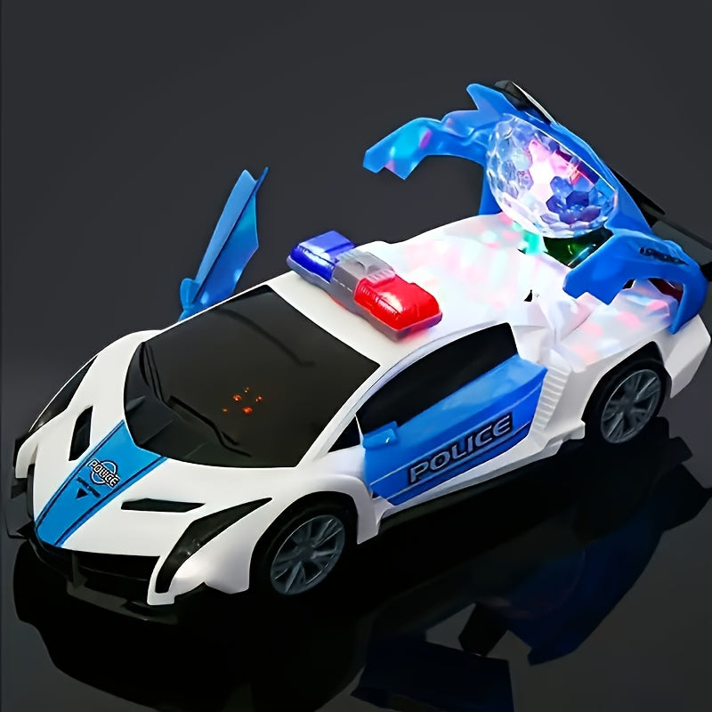 Rotating Police Car Toy, 360°, Blue, with Music and Cool Light, Mixed Color, Plastic, Battery Not Included, for Kids