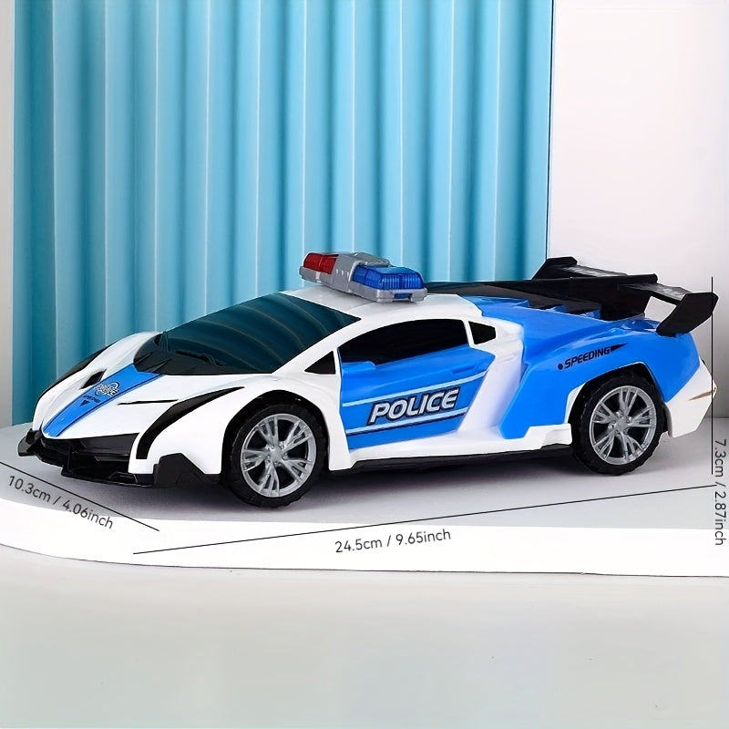 Rotating Police Car Toy, 360°, Blue, with Music and Cool Light, Mixed Color, Plastic, Battery Not Included, for Kids