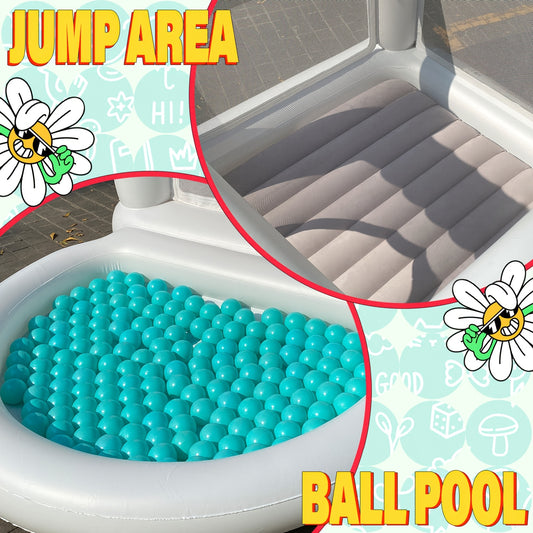 White Bounce House With Ball Pit Indoor Playhouse Bouncy Castle With Blower PVC Water Pool Materials Outdoor Playhouse Inflatable Yard Decorations For Party Birthday, Christmas, Halloween, Easter