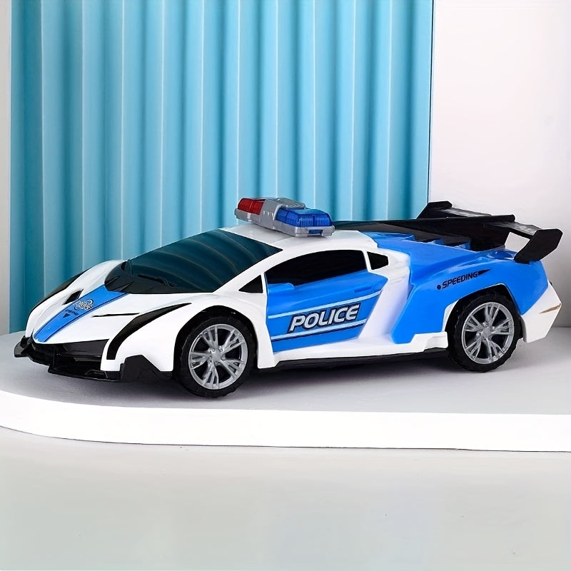 Rotating Police Car Toy, 360°, Blue, with Music and Cool Light, Mixed Color, Plastic, Battery Not Included, for Kids