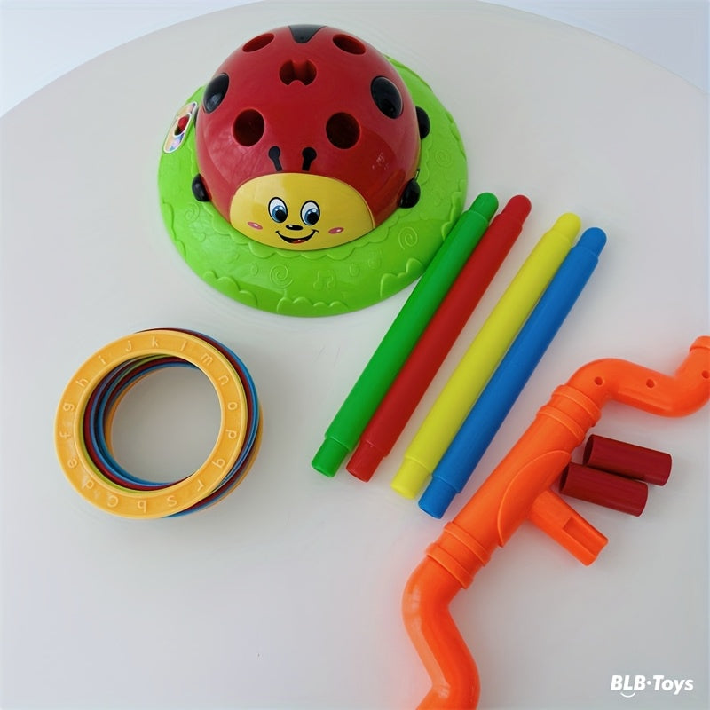 Electric Music Ring Toss Jumping Machine - Parent-Child Interactive Colorful Guppy Ball Toy with Music & Balance Training for Toddlers,