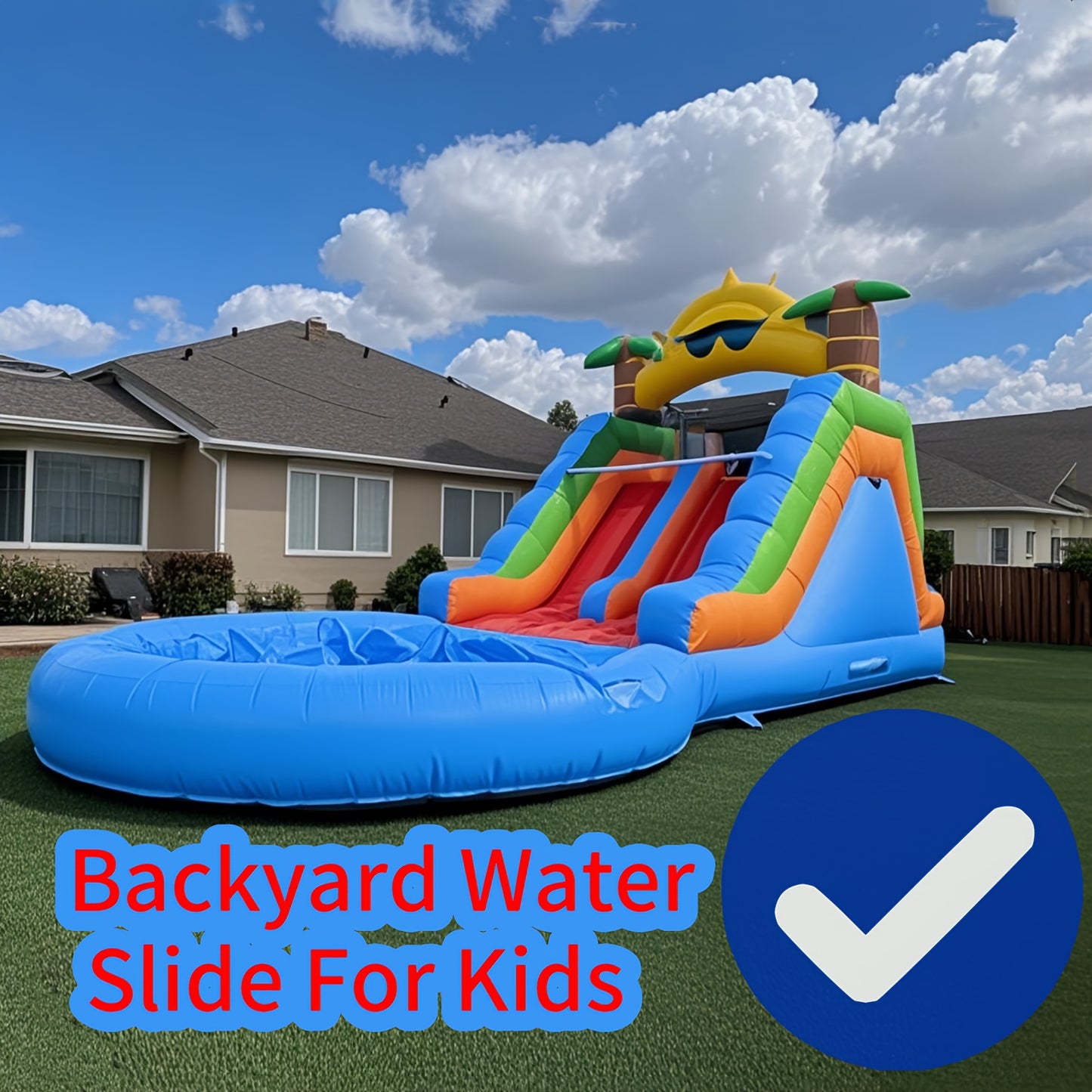 Summer Fun Inflatable Water Silde For Kids Adults, Double Slide With Big Sprinkler Pool, Climbing Wall