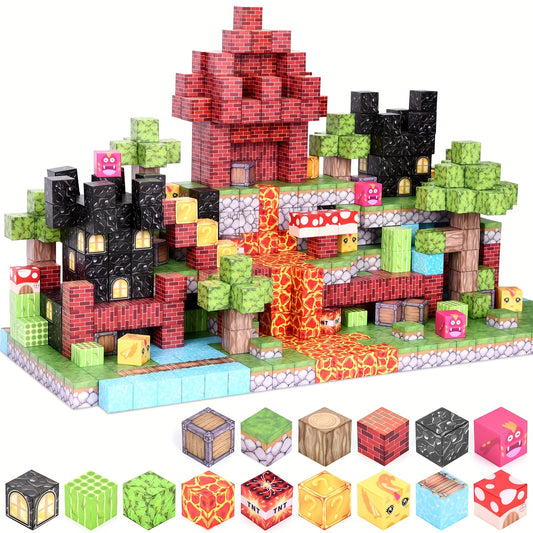 100pcs Magnetic Blocks 100pcs Magnetic Building Blocks - Creative 3D Building Toy, Fantasy Castle House Construction Set | STEM Sensory Puzzle Game