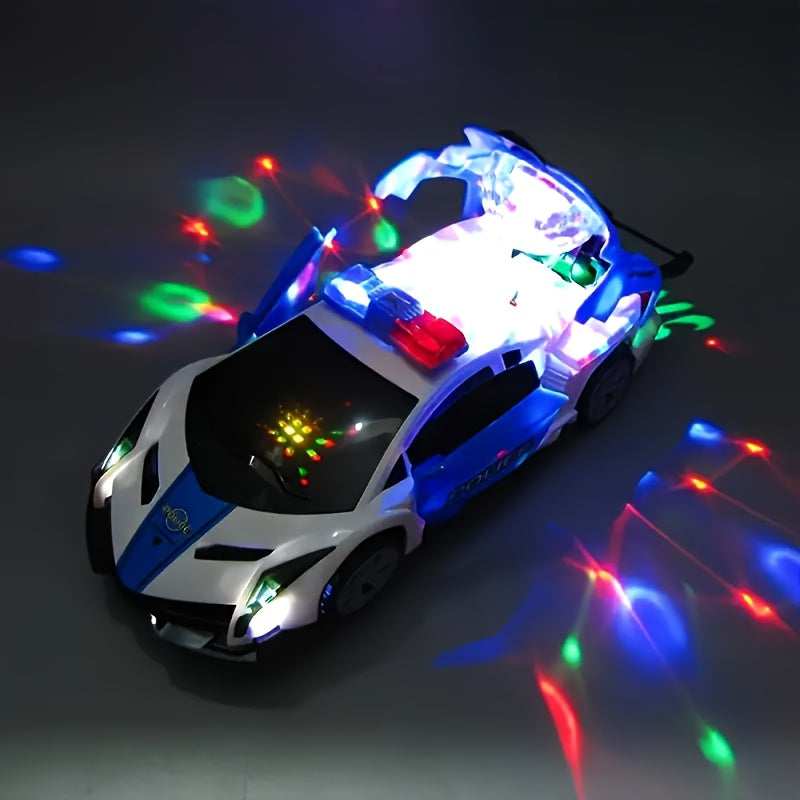 Rotating Police Car Toy, 360°, Blue, with Music and Cool Light, Mixed Color, Plastic, Battery Not Included, for Kids