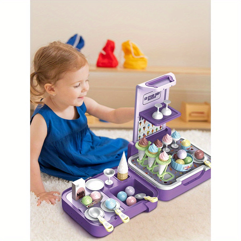 Ice Cream Toys Portable Storage Case Pretend Play House game,Ice Cream Shop Food Toys