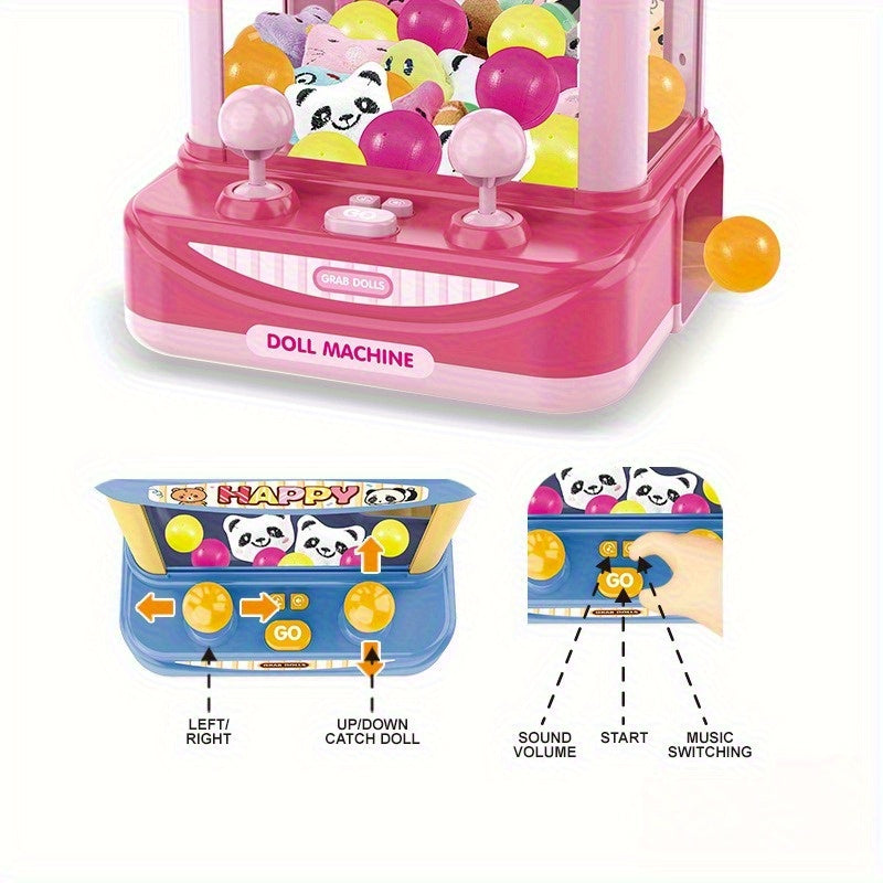 Pink Bear Youngsters Claw Machine Toy - Suitable for Kids' Playroom and Family Entertainment with 12 Colorful Balls (Random Colors) USB Powered, Tabletop Arcade