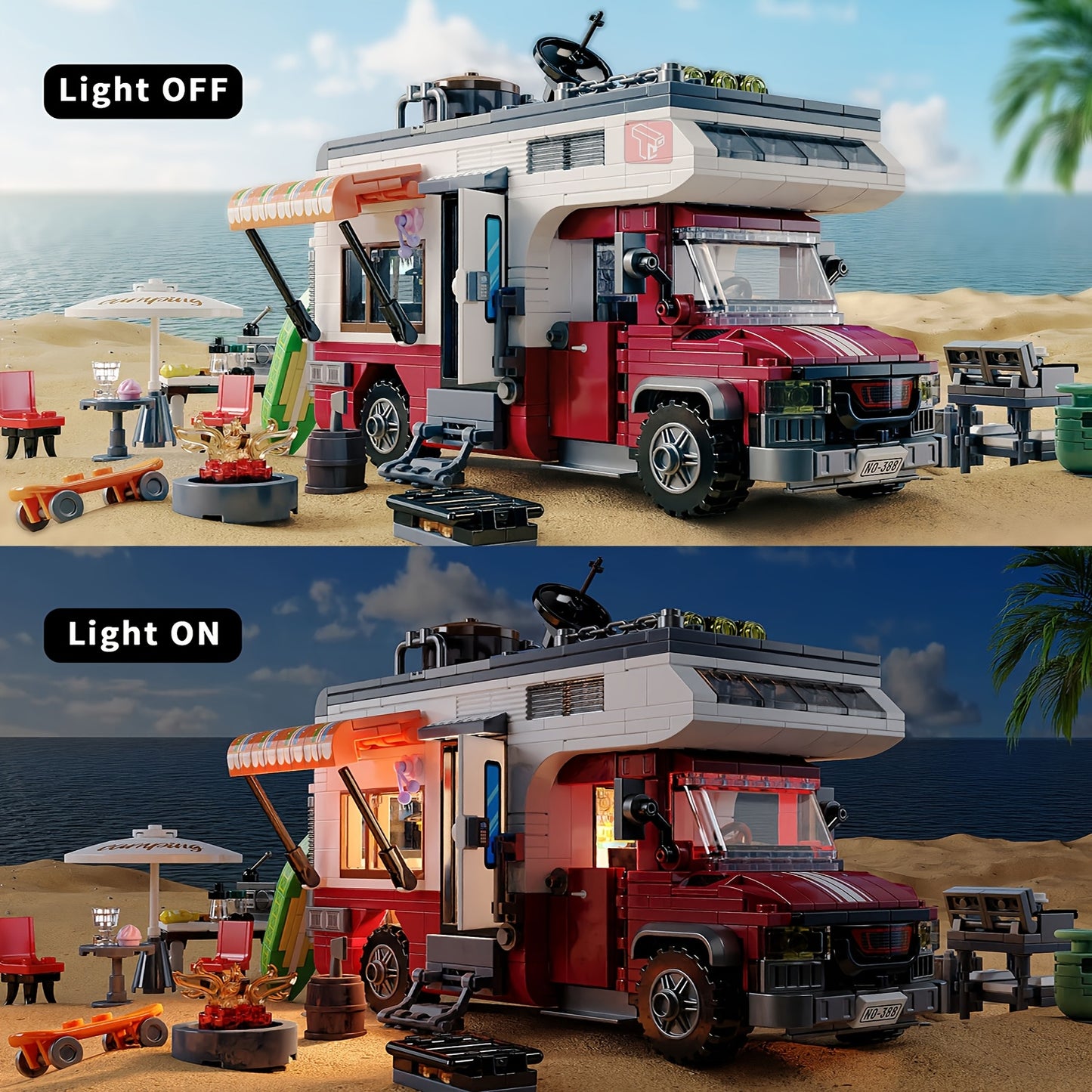 Campervan Building Blocks Toy Model 800pcs+ RV Model Making Construction Toy Set with LED Lights Hobby Development Building Blocks Desktop