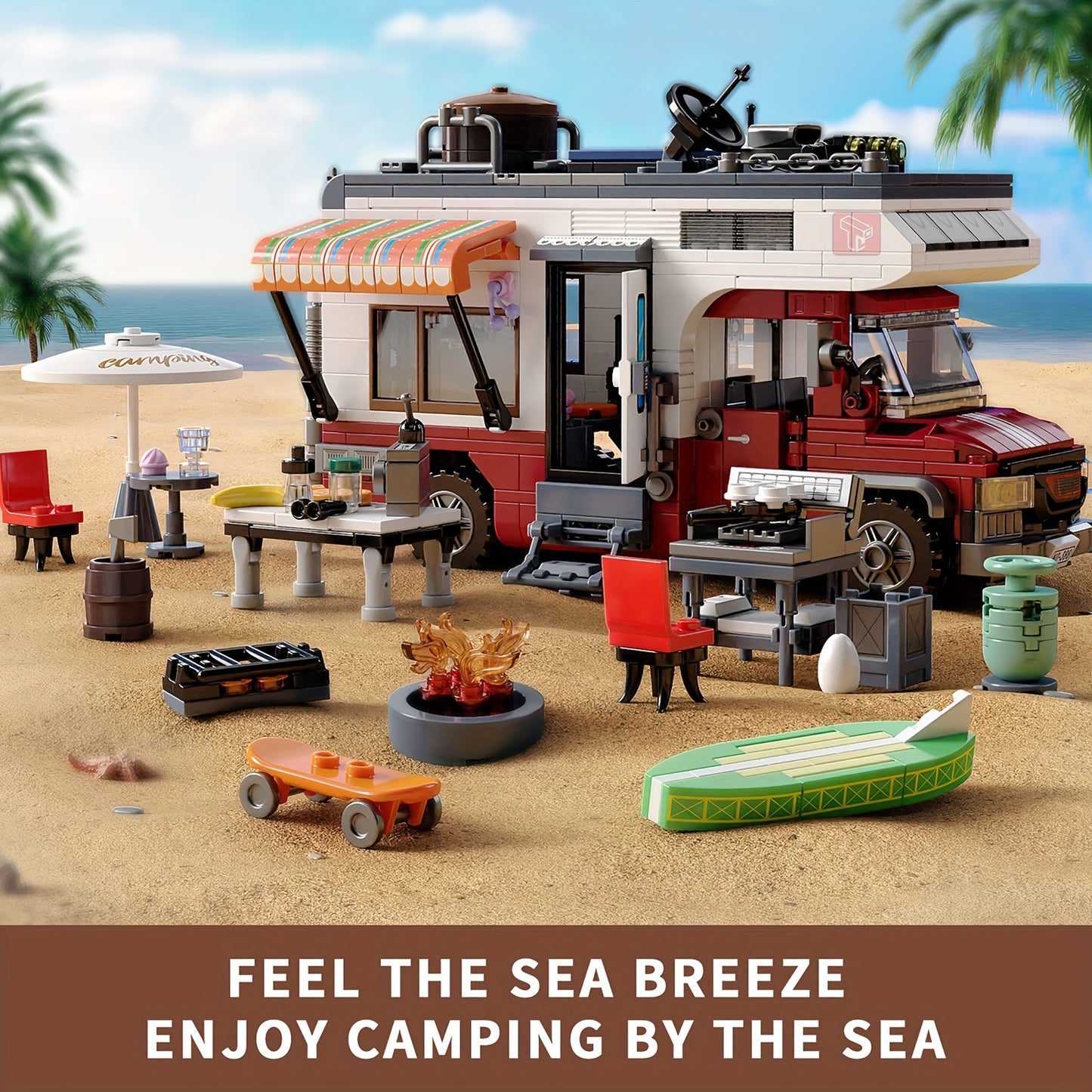Campervan Building Blocks Toy Model 800pcs+ RV Model Making Construction Toy Set with LED Lights Hobby Development Building Blocks Desktop