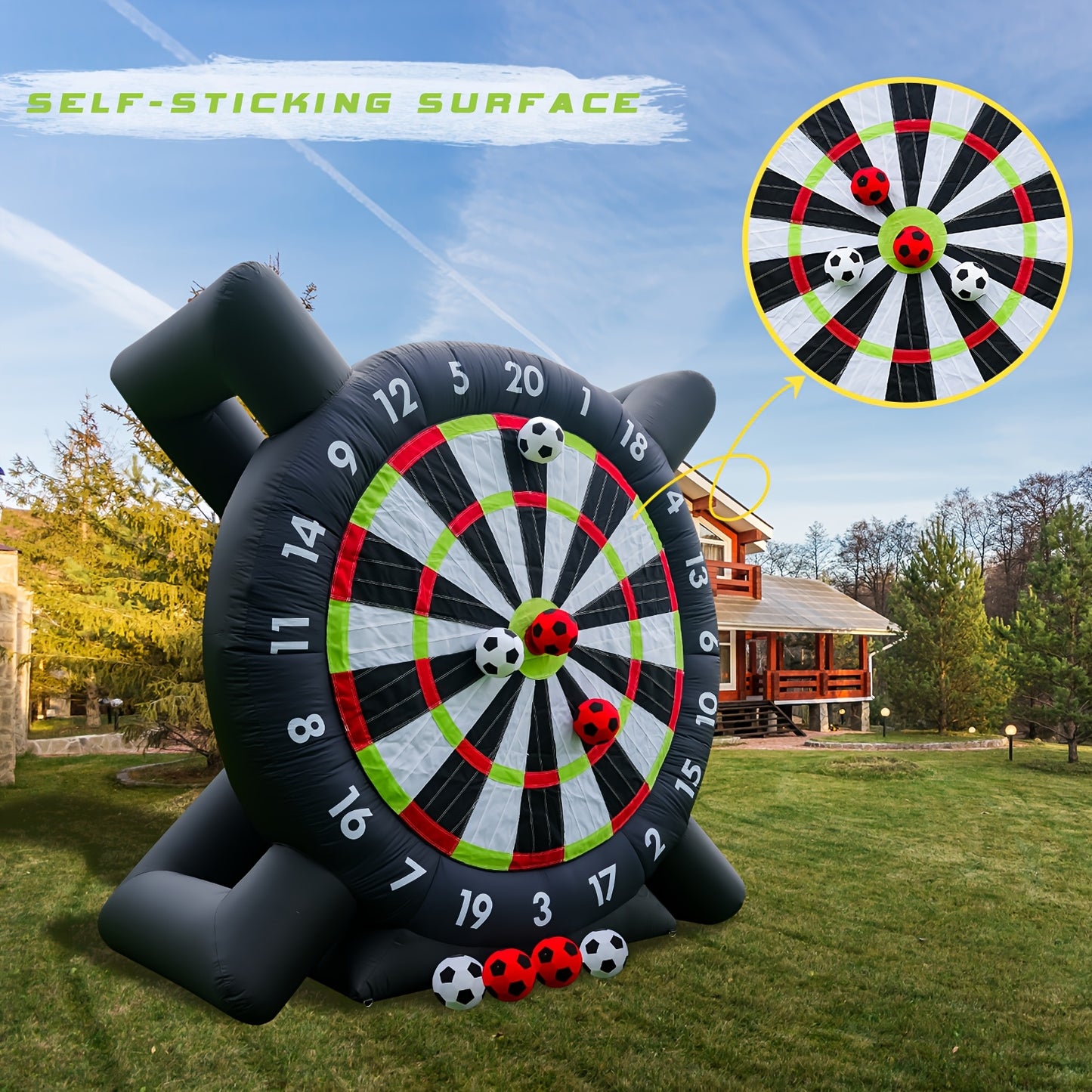 10ft Giant Inflatable Game Dart Board with 8pcs Ball & Air Pump - Outdoor Inflatable Soccer Darts Board for Adult & Kid - Soccer Sport Kick Dartboard,
