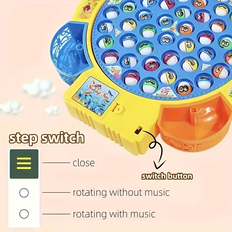 Interactive Fishing Game 45pcs Interactive Electric Fishing Game Toy | Educational & Musical Rotating Puzzle with Colorful Fish & Fishing Rod, Durable PC Material,