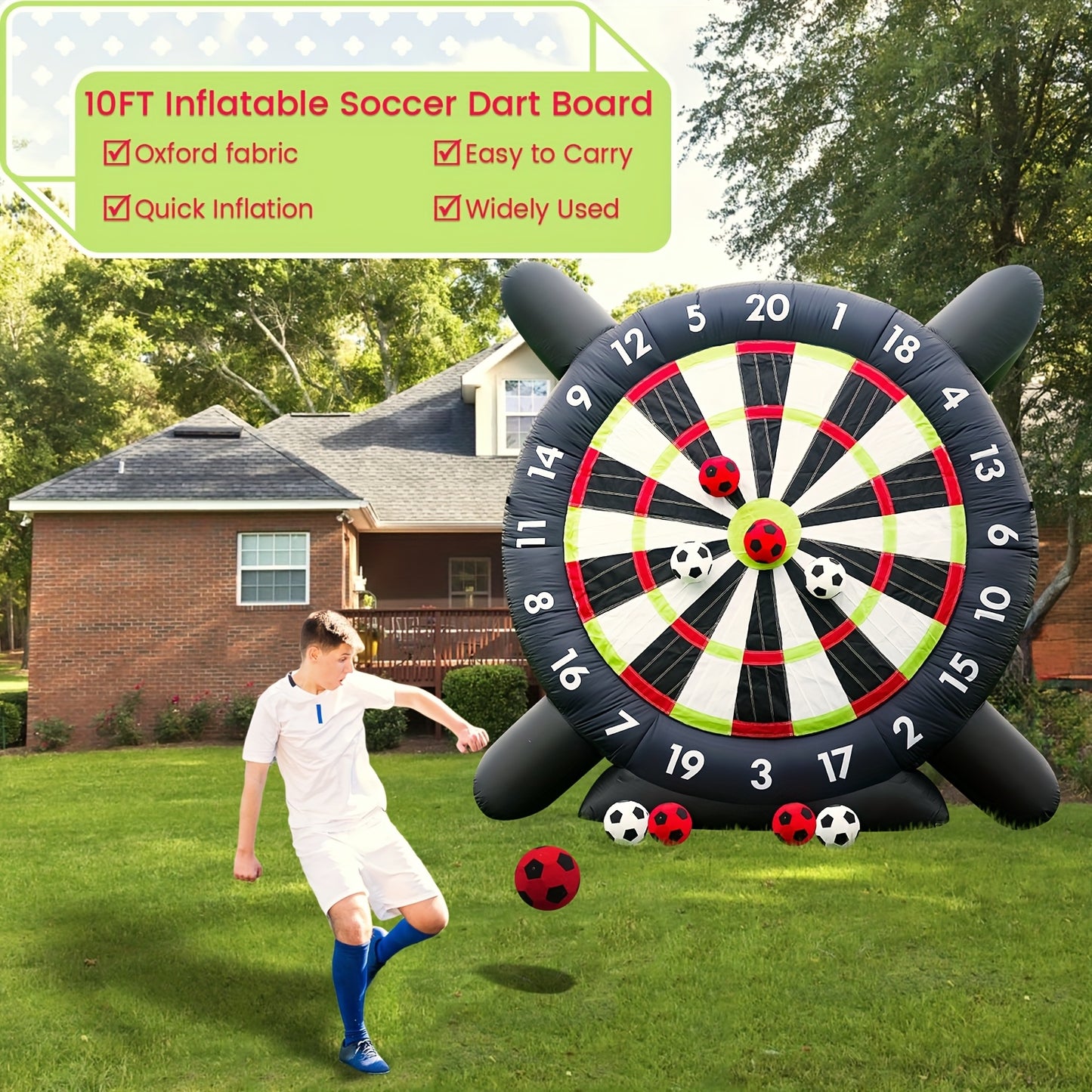 10ft Giant Inflatable Game Dart Board with 8pcs Ball & Air Pump - Outdoor Inflatable Soccer Darts Board for Adult & Kid - Soccer Sport Kick Dartboard,