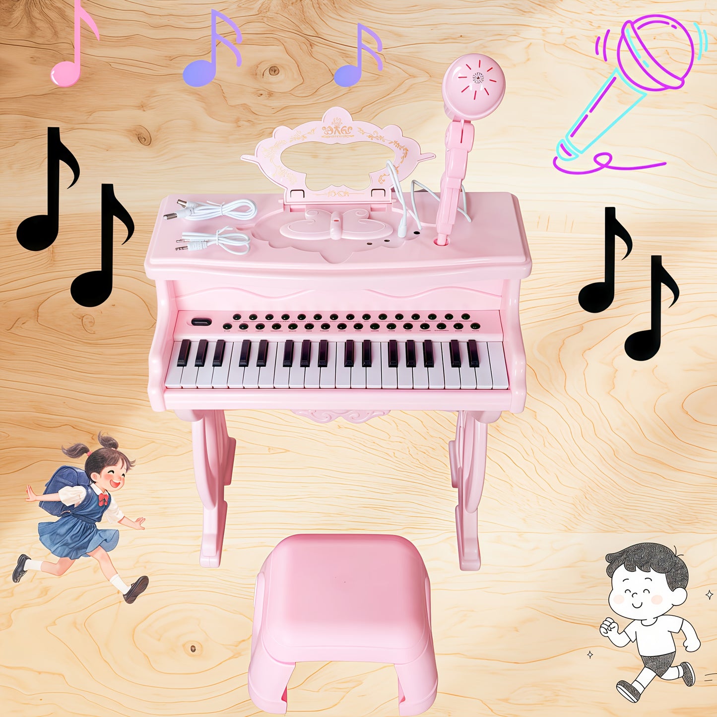 1pc Pink Electronic Piano for Youngsters, Multifunctional Musical Instrument with Microphone, Battery Powered ABS Material, Ideal Gift for Boys and Girls