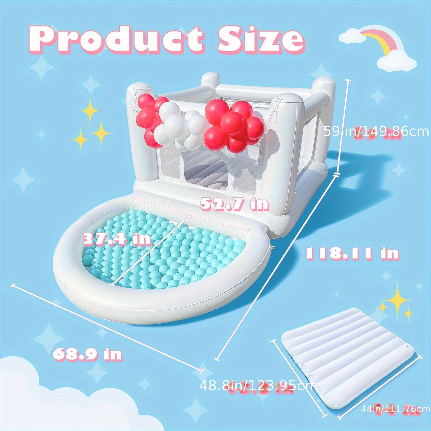 White Bounce House With Ball Pit Indoor Playhouse Bouncy Castle With Blower PVC Water Pool Materials Outdoor Playhouse Inflatable Yard Decorations For Party Birthday, Christmas, Halloween, Easter
