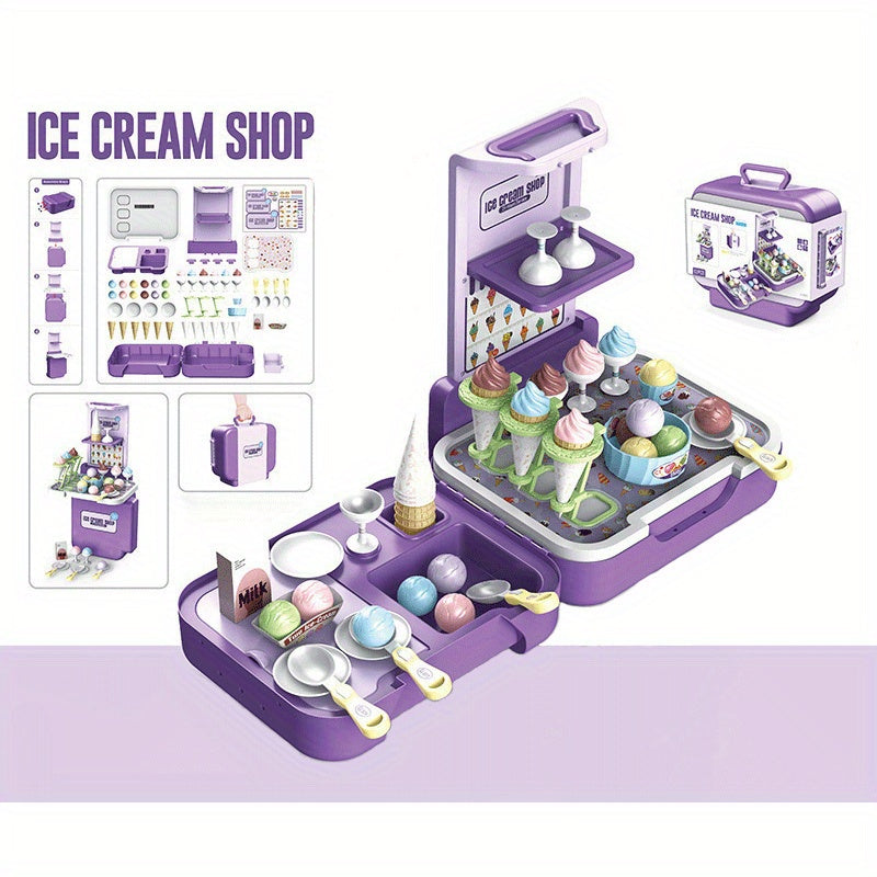 Ice Cream Toys Portable Storage Case Pretend Play House game,Ice Cream Shop Food Toys