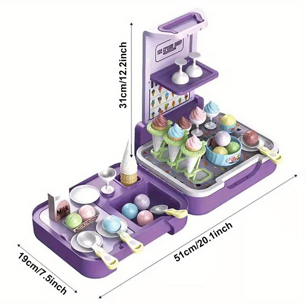 Ice Cream Toys Portable Storage Case Pretend Play House game,Ice Cream Shop Food Toys