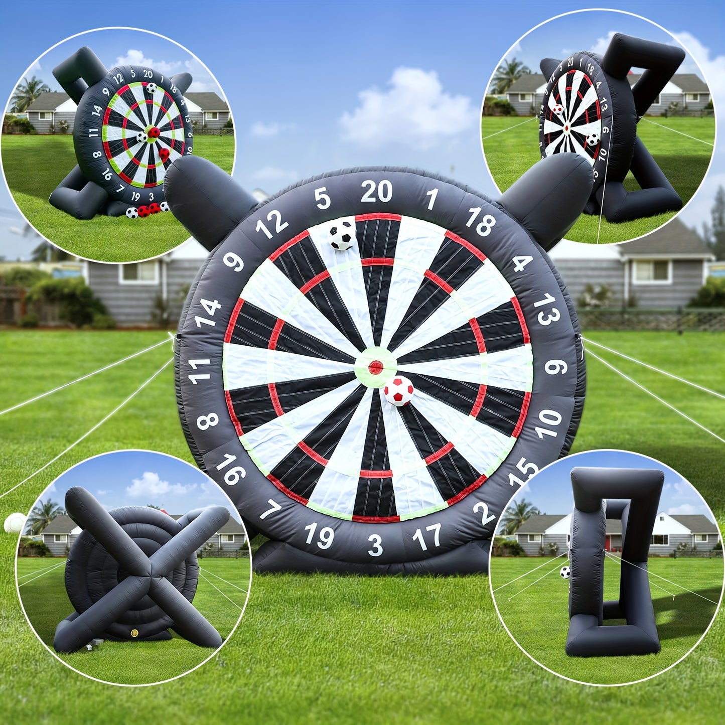 10ft Giant Inflatable Game Dart Board with 8pcs Ball & Air Pump - Outdoor Inflatable Soccer Darts Board for Adult & Kid - Soccer Sport Kick Dartboard,