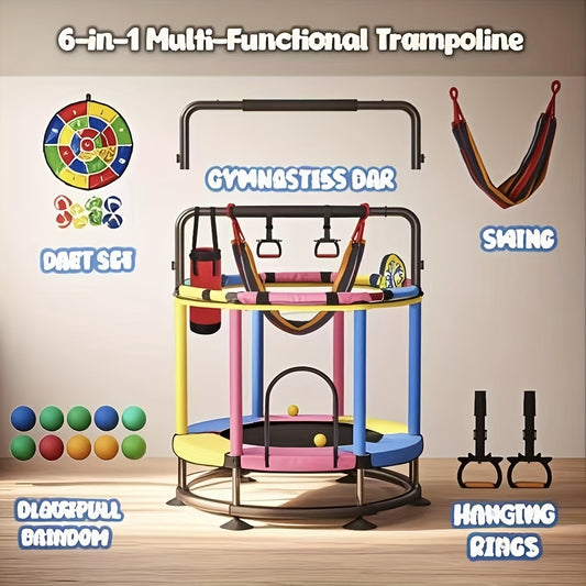 Adjustable 440lbs Capacity Indoor\u002FOutdoor Trampoline with Mesh Backrest and Safety Features, Stainless Steel Frame - Ideal for Sports Activities and Home Use