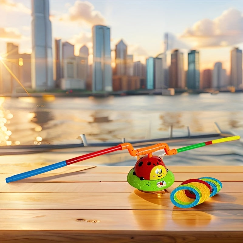 Electric Music Ring Toss Jumping Machine - Parent-Child Interactive Colorful Guppy Ball Toy with Music & Balance Training for Toddlers,