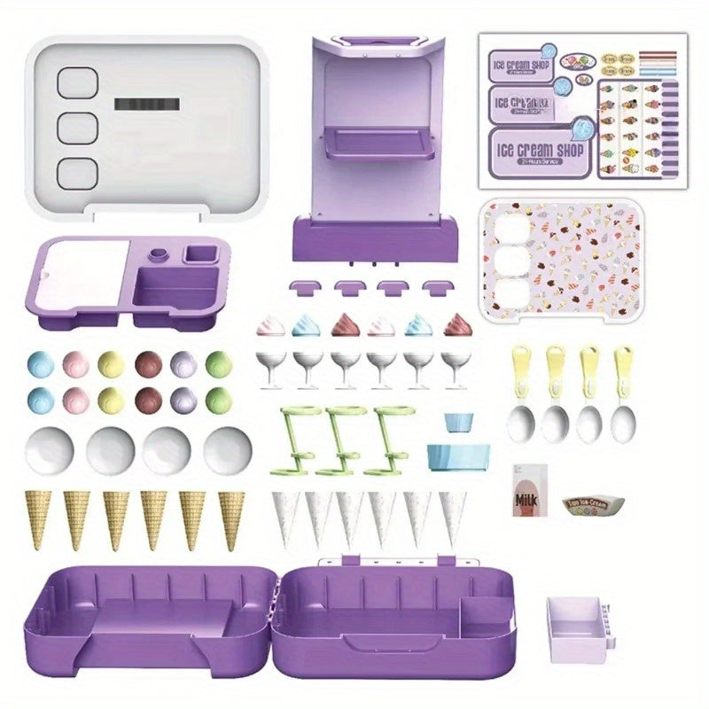 Ice Cream Toys Portable Storage Case Pretend Play House game,Ice Cream Shop Food Toys