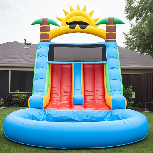 Summer Fun Inflatable Water Silde For Kids Adults, Double Slide With Big Sprinkler Pool, Climbing Wall
