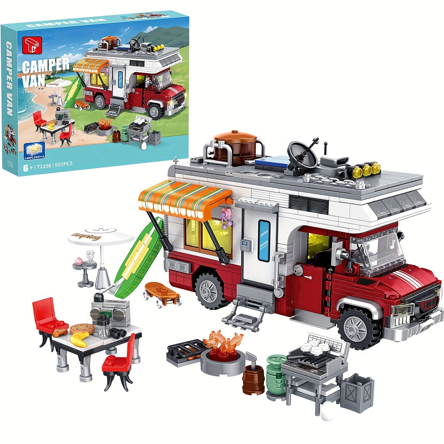 Campervan Building Blocks Toy Model 800pcs+ RV Model Making Construction Toy Set with LED Lights Hobby Development Building Blocks Desktop