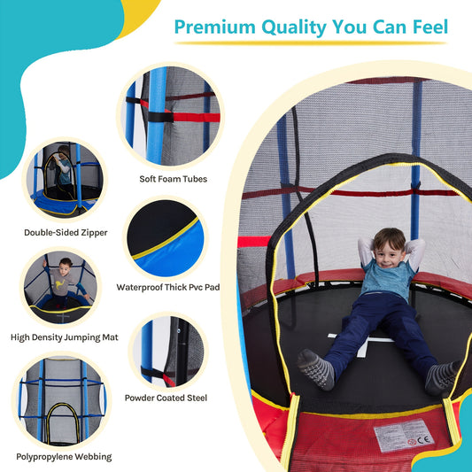 55 Inch Mini Trampoline for Kids with Enclosure - Indoor Trampoline for Toddlers with Protective Net and Safety Pad - Double-Sided Zipper