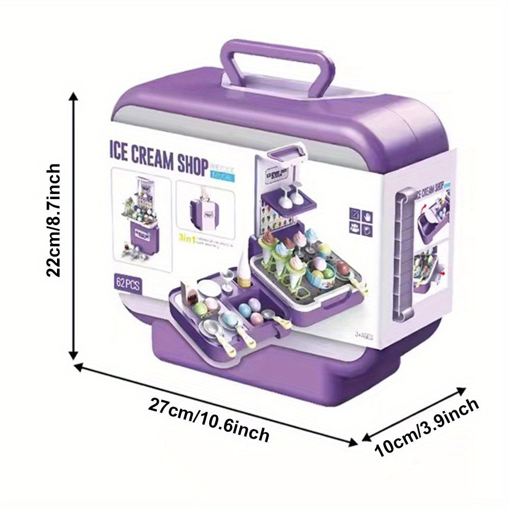 Ice Cream Toys Portable Storage Case Pretend Play House game,Ice Cream Shop Food Toys