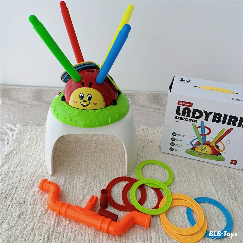 Electric Music Ring Toss Jumping Machine - Parent-Child Interactive Colorful Guppy Ball Toy with Music & Balance Training for Toddlers,