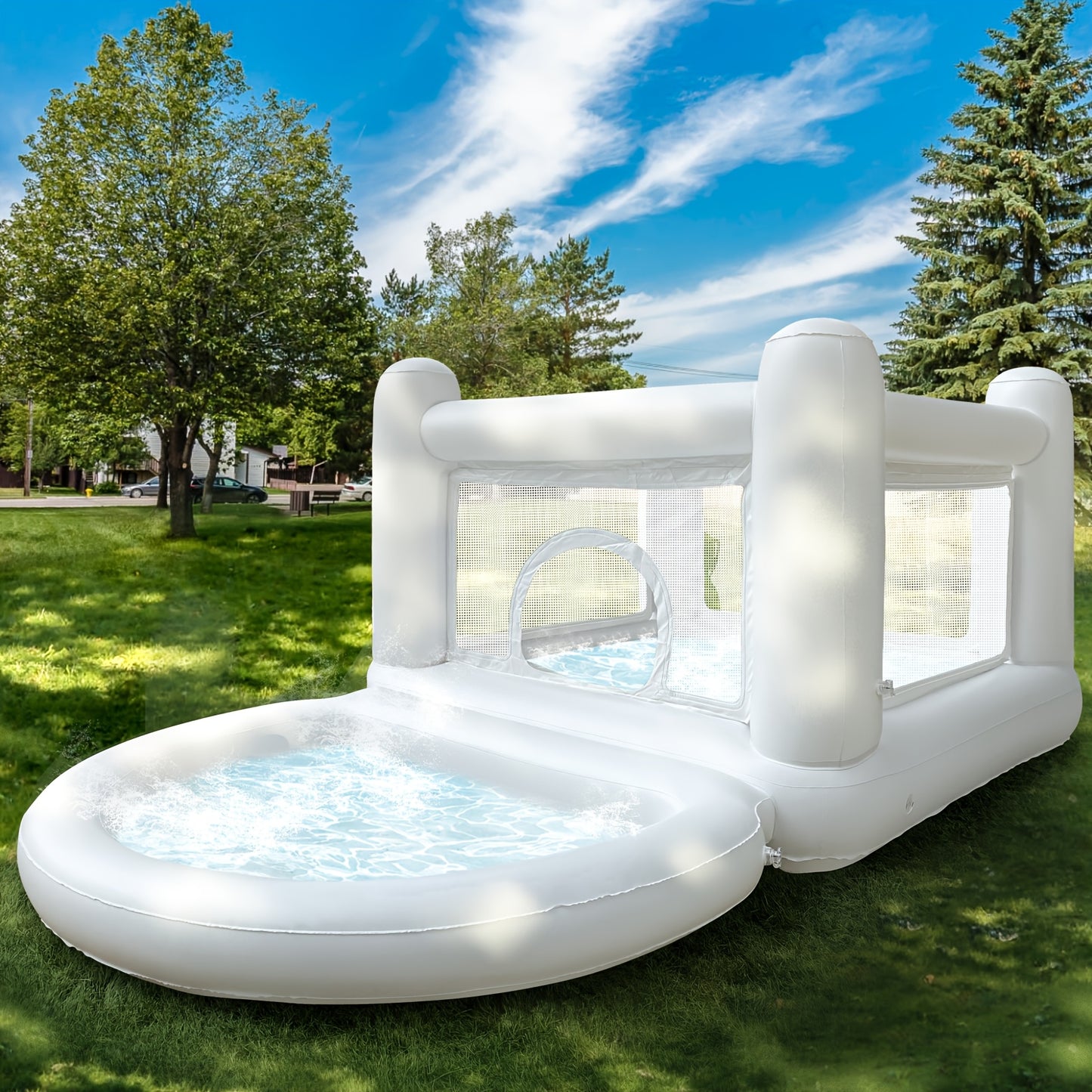 White Bounce House With Ball Pit Indoor Playhouse Bouncy Castle With Blower PVC Water Pool Materials Outdoor Playhouse Inflatable Yard Decorations For Party Birthday, Christmas, Halloween, Easter