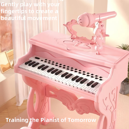 1pc Pink Electronic Piano for Youngsters, Multifunctional Musical Instrument with Microphone, Battery Powered ABS Material, Ideal Gift for Boys and Girls