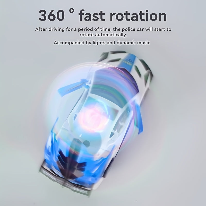 Rotating Police Car Toy, 360°, Blue, with Music and Cool Light, Mixed Color, Plastic, Battery Not Included, for Kids