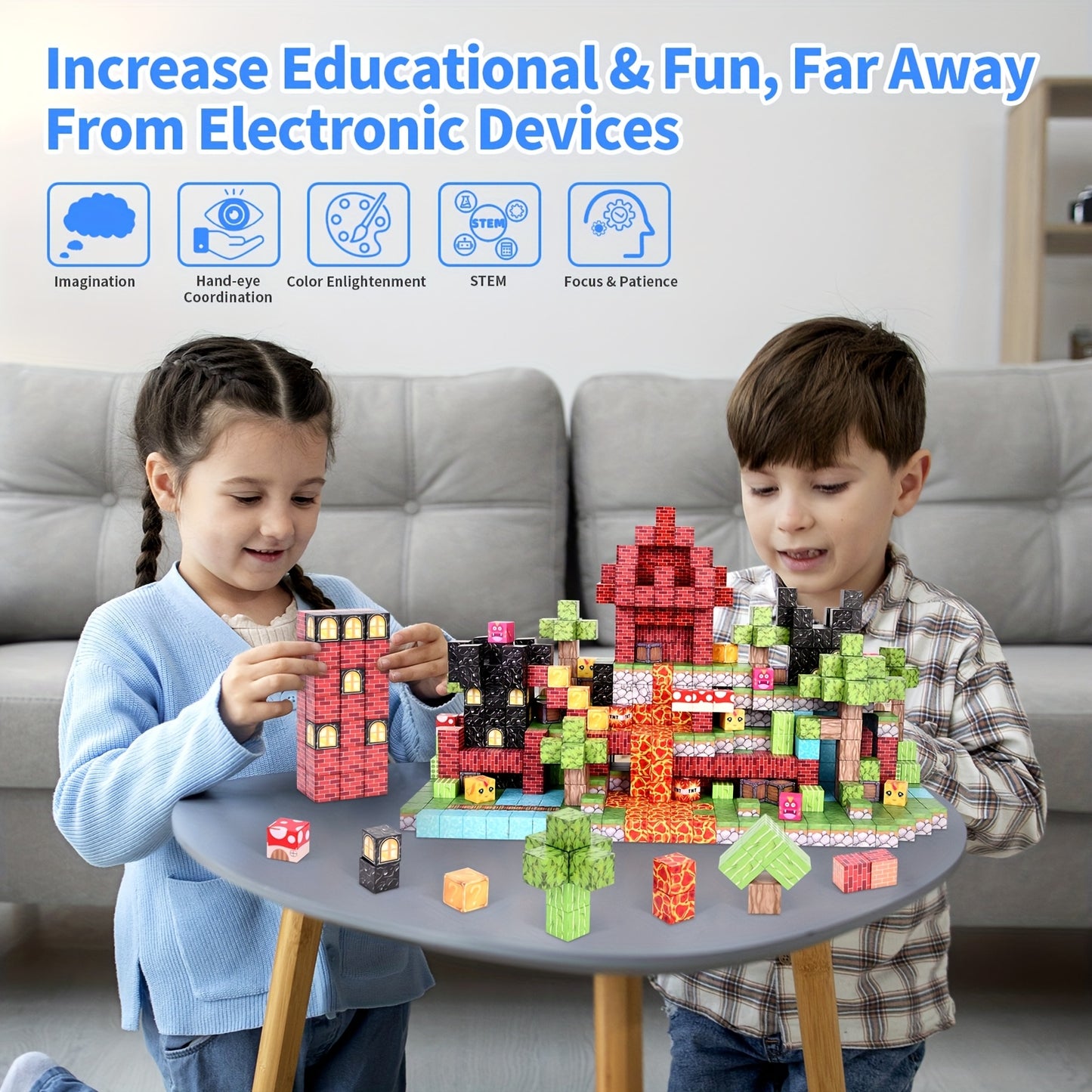 100pcs Magnetic Blocks 100pcs Magnetic Building Blocks - Creative 3D Building Toy, Fantasy Castle House Construction Set | STEM Sensory Puzzle Game