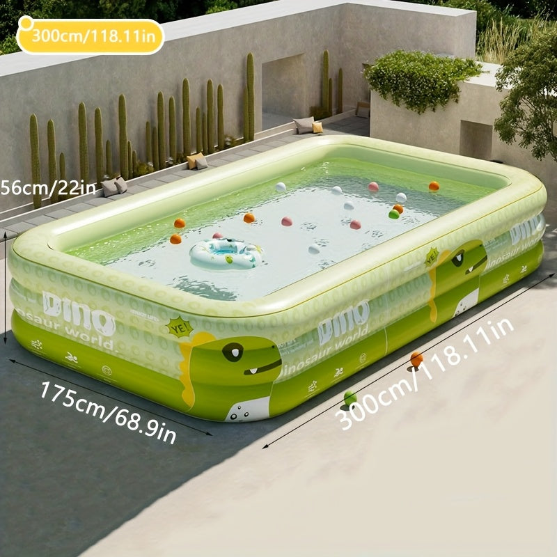 Large Dinosaur-Themed Inflatable Pool with Playground Features - Durable PVC, Foldable & Portable, Ideal for Family Water Play & Yard Pool Parties,