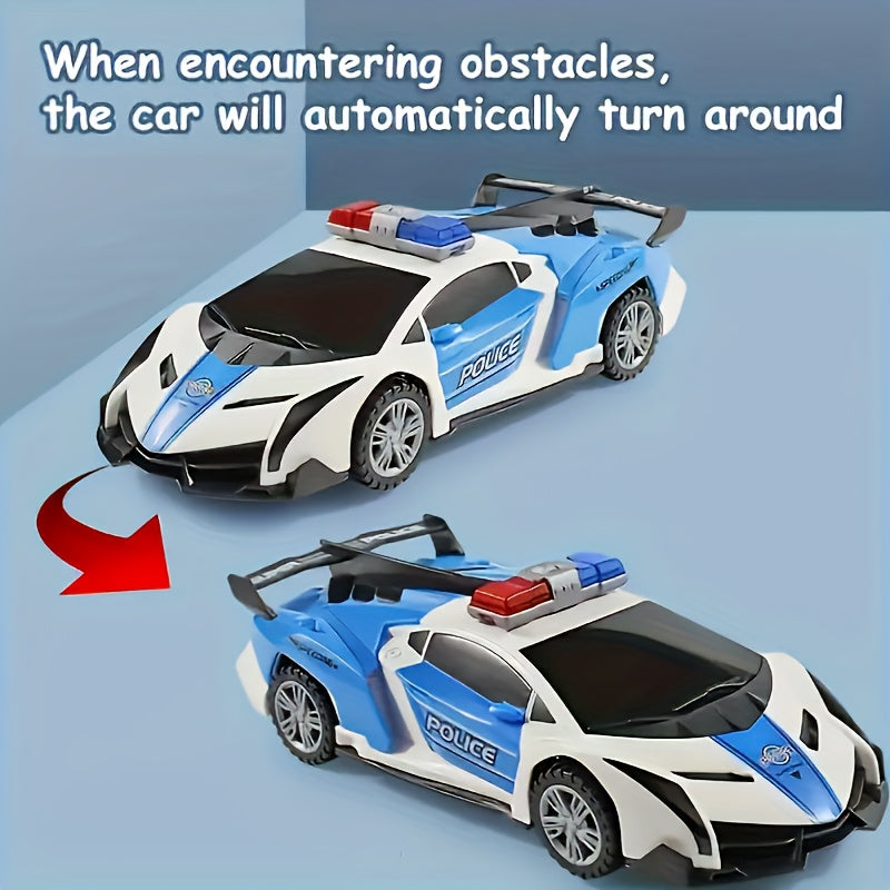 Rotating Police Car Toy, 360°, Blue, with Music and Cool Light, Mixed Color, Plastic, Battery Not Included, for Kids