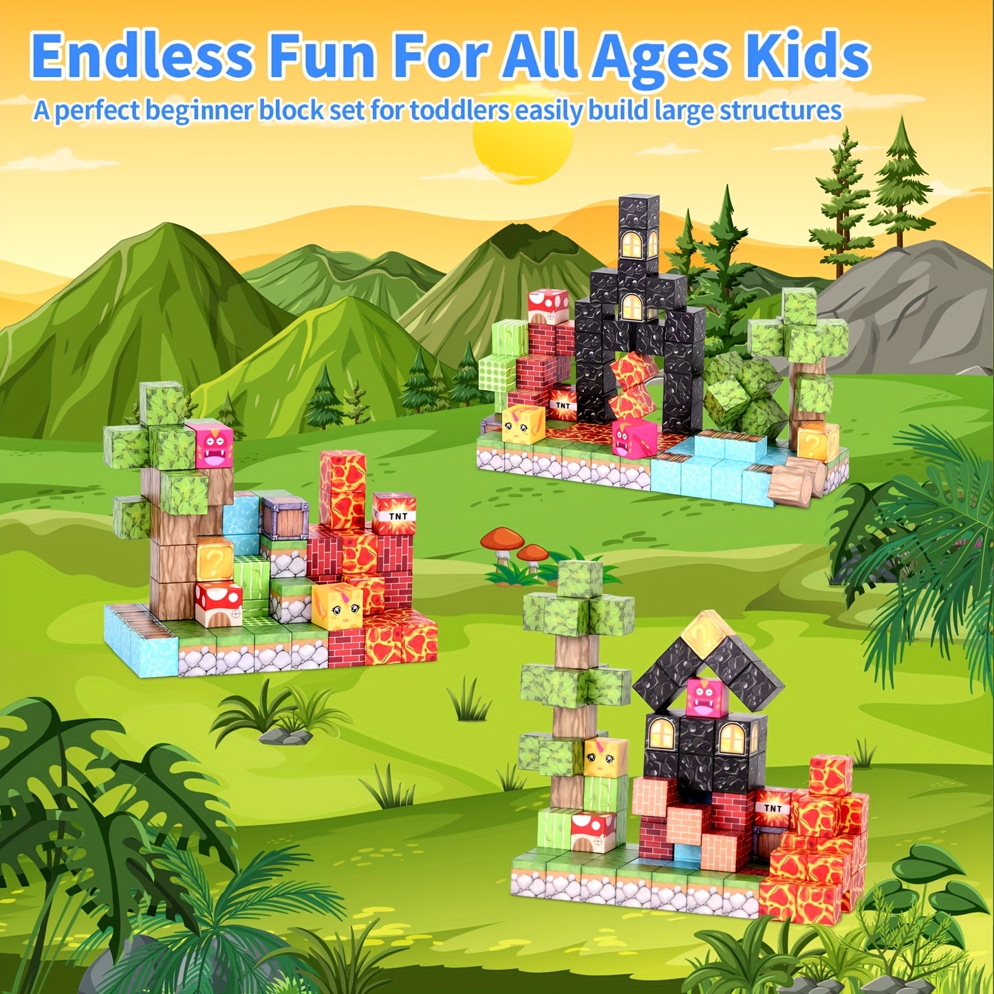 100pcs Magnetic Blocks 100pcs Magnetic Building Blocks - Creative 3D Building Toy, Fantasy Castle House Construction Set | STEM Sensory Puzzle Game
