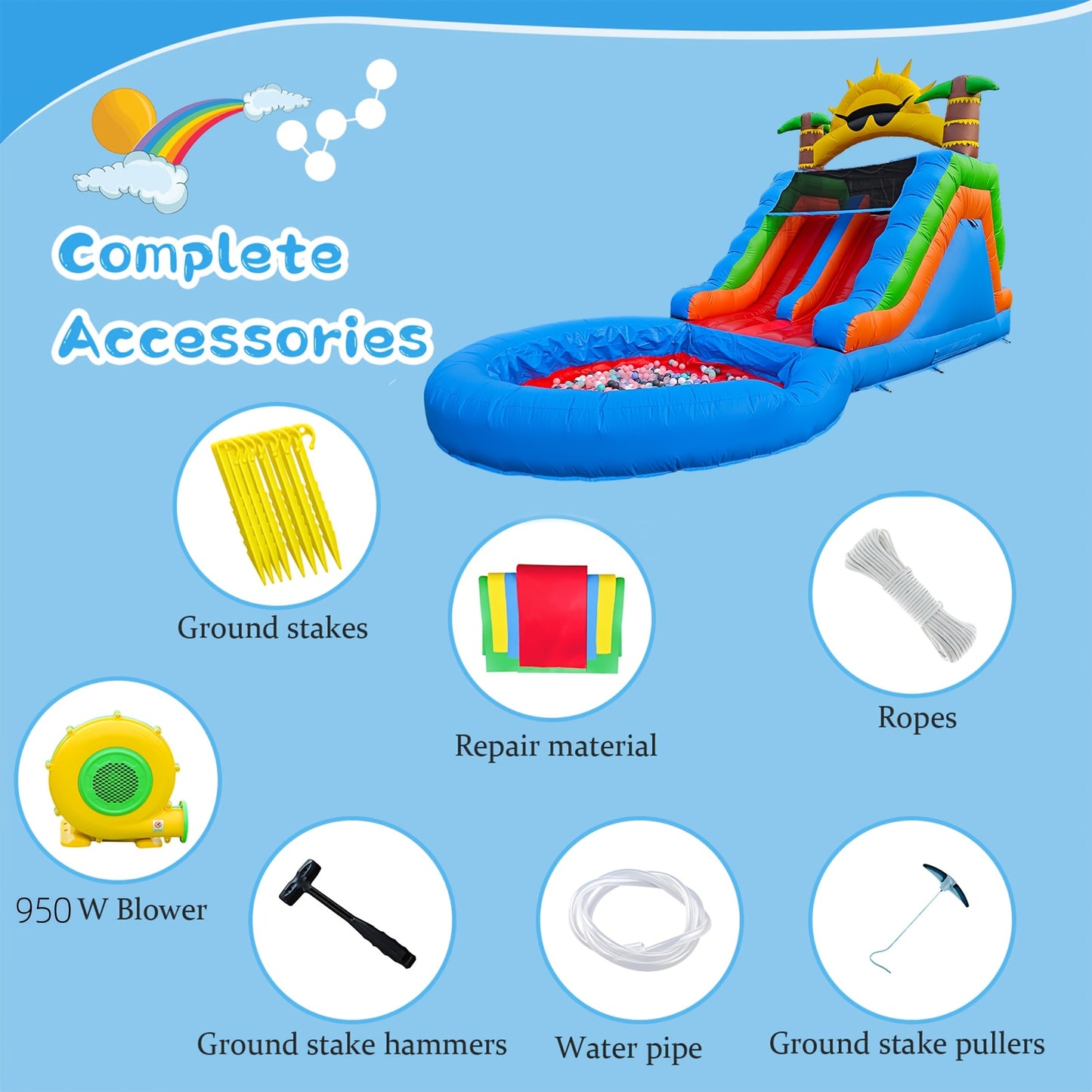 Summer Fun Inflatable Water Silde For Kids Adults, Double Slide With Big Sprinkler Pool, Climbing Wall