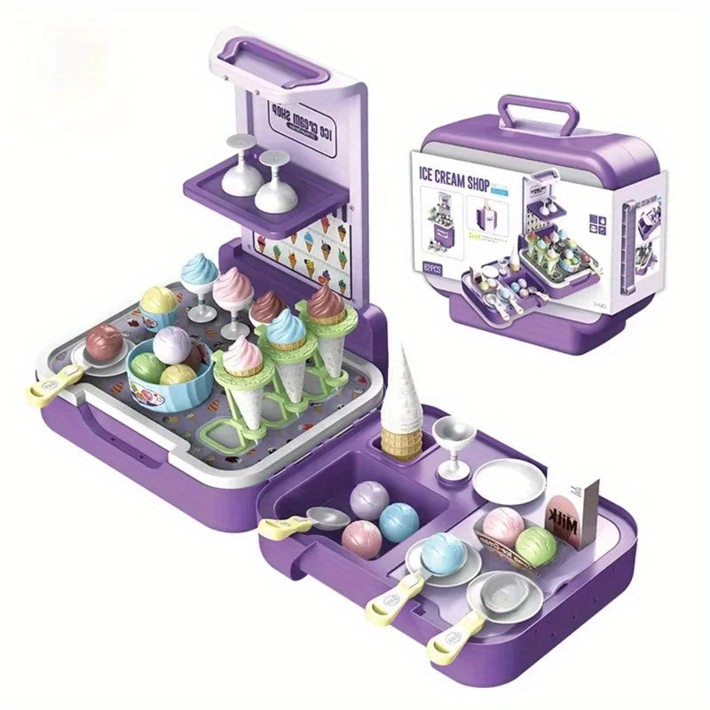 Ice Cream Toys Portable Storage Case Pretend Play House game,Ice Cream Shop Food Toys